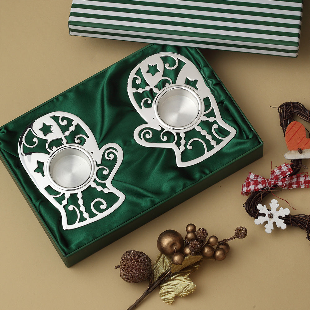 Christmas Hamper with Set of 2 Mitten Tea Light Holders