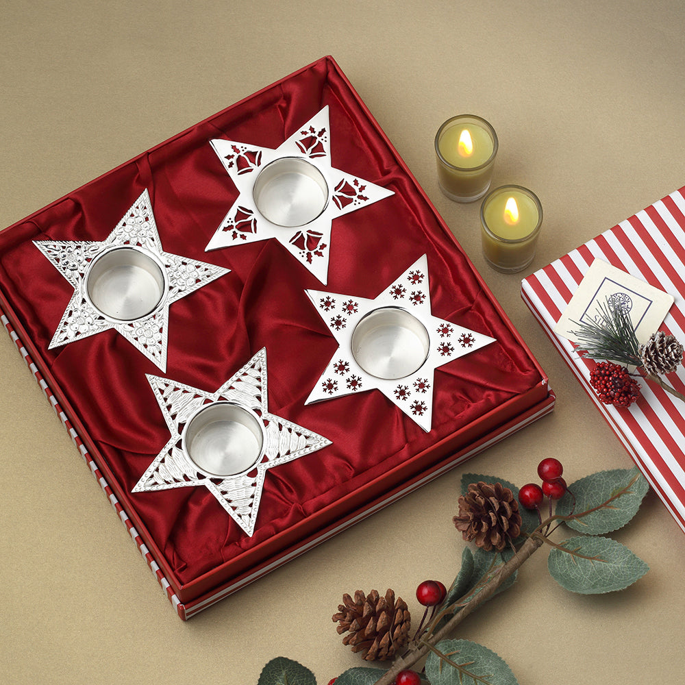 Christmas Hamper with Set of 4 Star Tea Light Holders