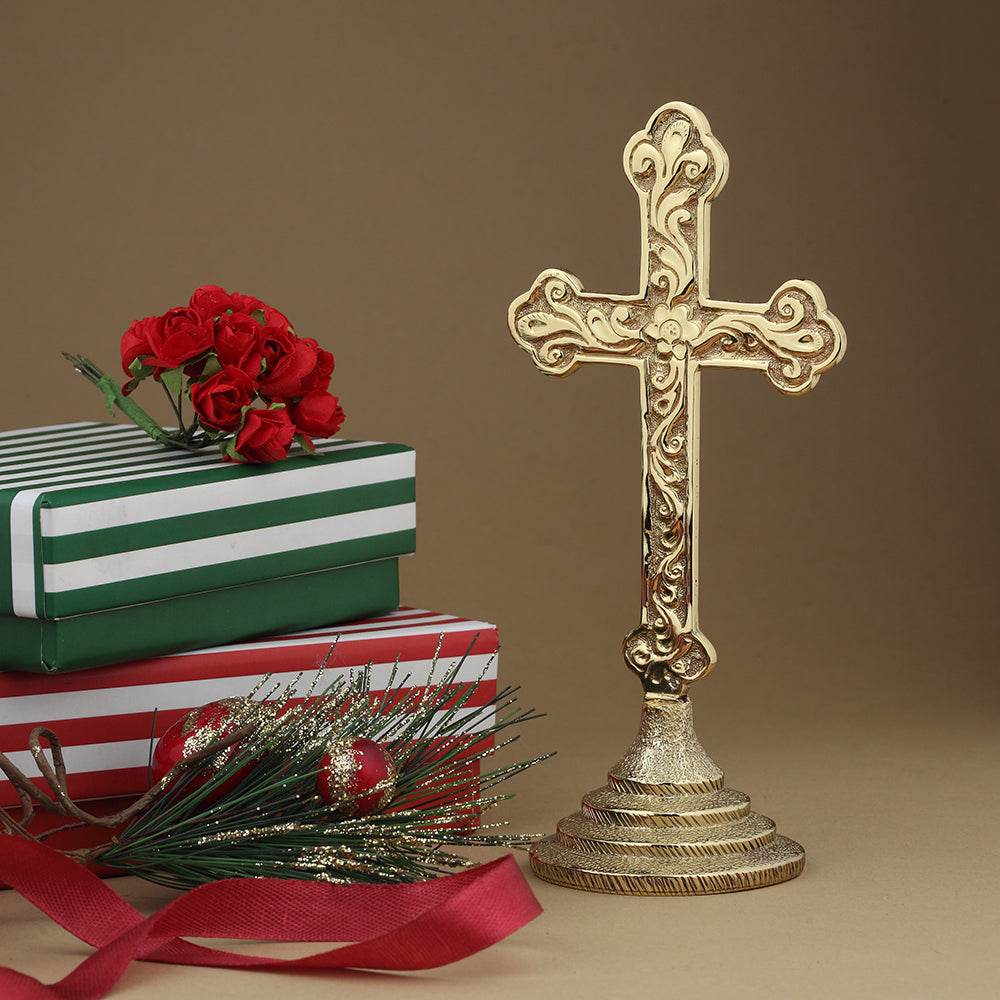 BRASS Ornamental Cross Accent