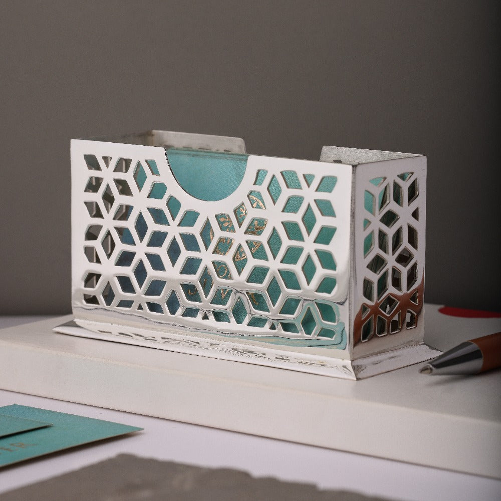 Silver-Plated Desk Business Card Holder – Code Silver