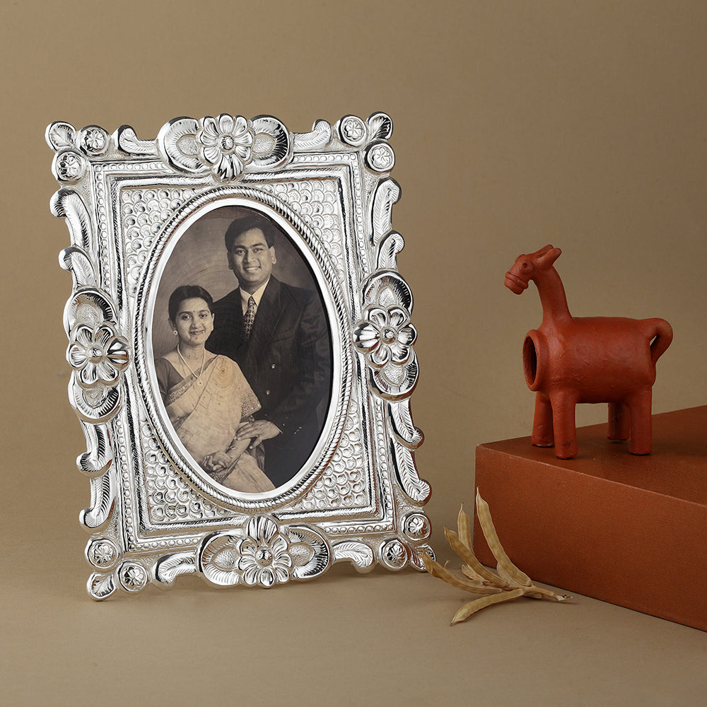 Silver-Plated Ornate Floral Photo Frame
