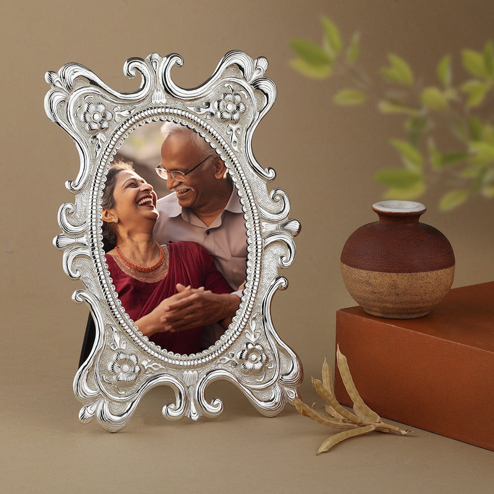 Silver-Plated Ornate Oval Photo Frame