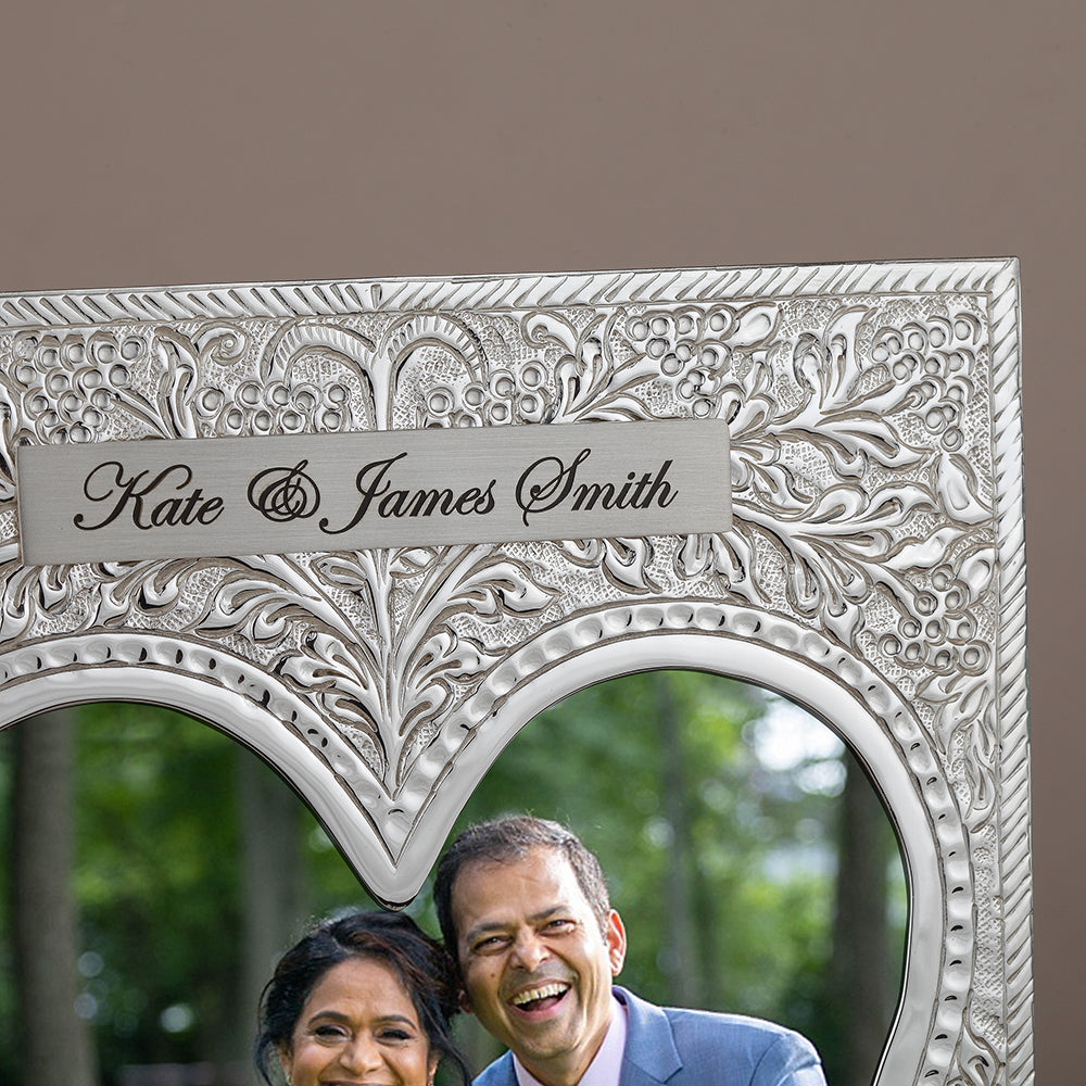Elegant Floral Silver-Plated Heart Frame