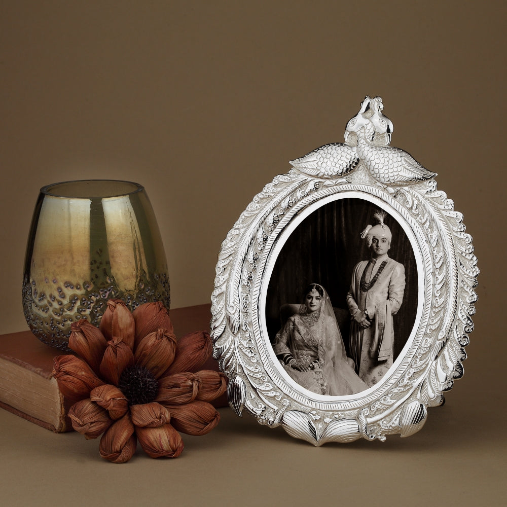 Twin Peacock Silver-Plated Photo Frame