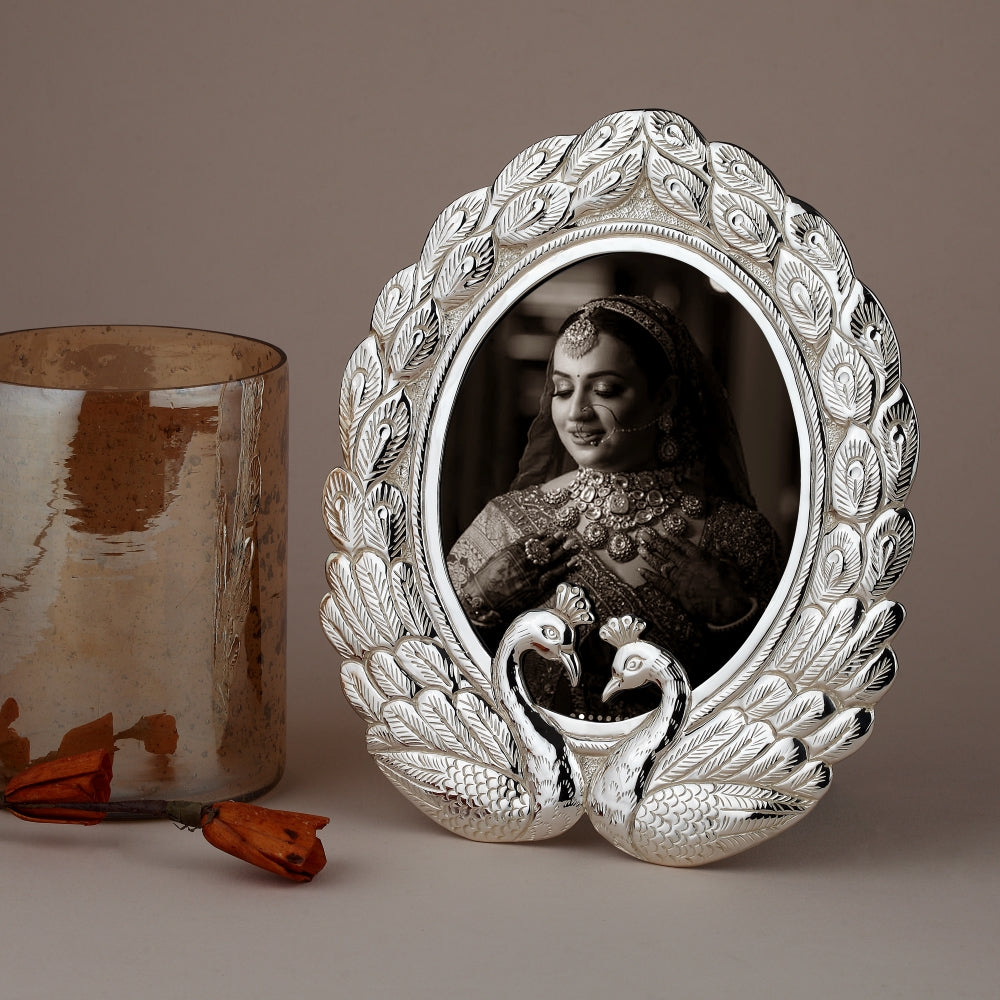 Graceful Peacock Silver-Plated Photo Frame