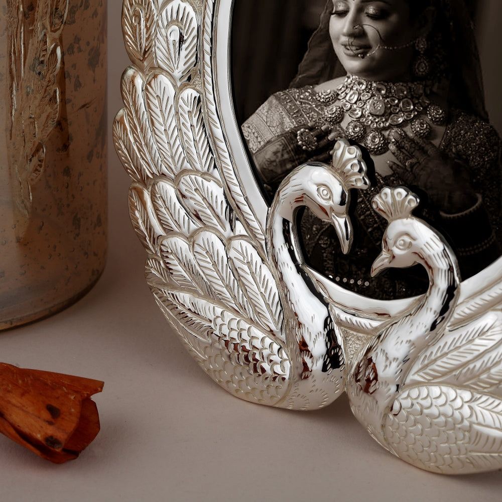 Graceful Peacock Silver-Plated Photo Frame