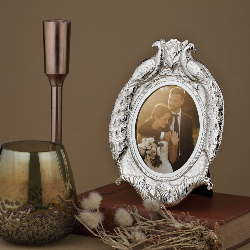 Graceful Peacock Silver-Plated Photo Frame