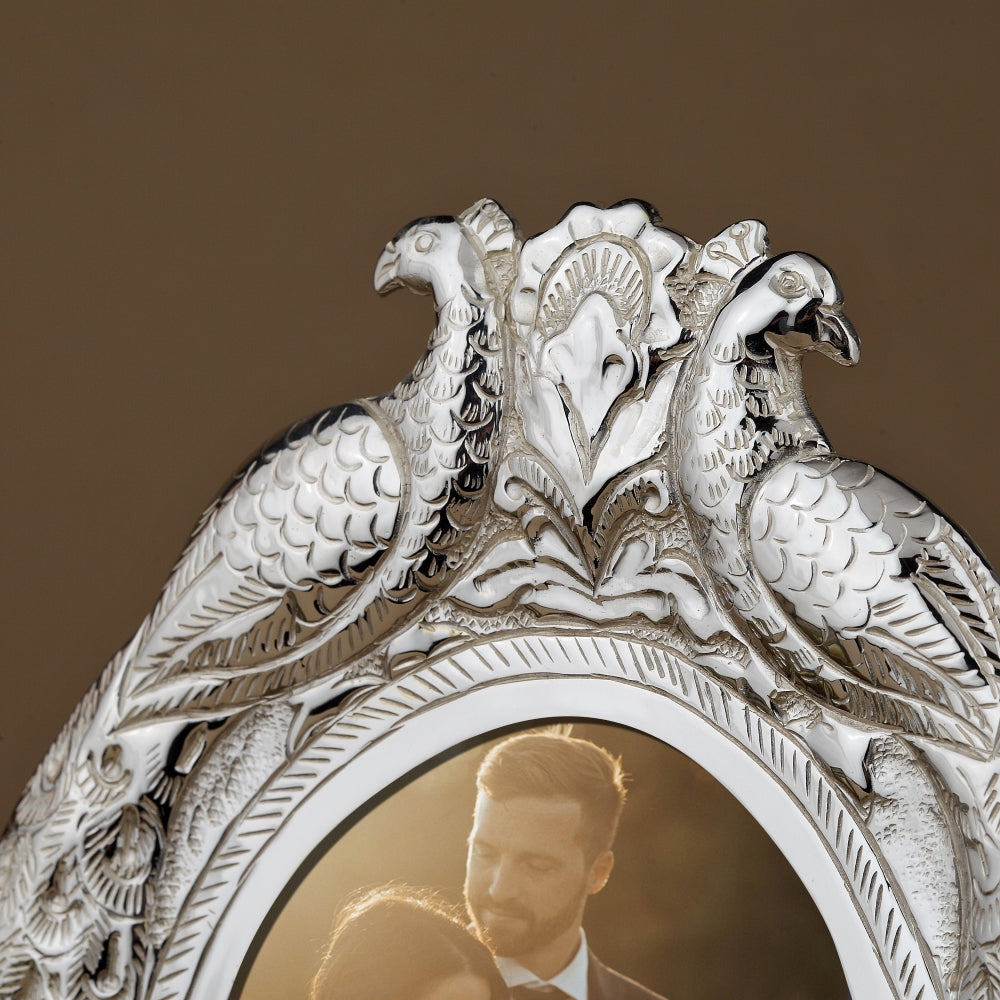 Graceful Peacock Silver-Plated Photo Frame