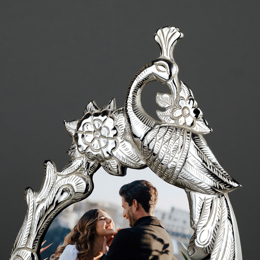 Sculpted Peacock Silver-Plated Photo Frame