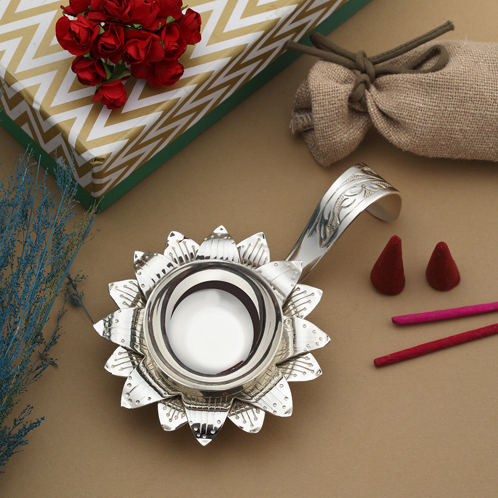 Lotus Flower Silver-Plated Diya