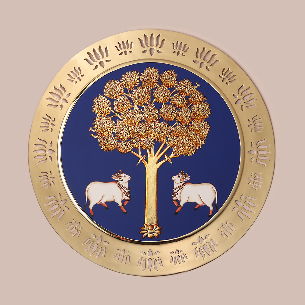 Divine Kamdhenu and Kadamb Tree Brass Frame