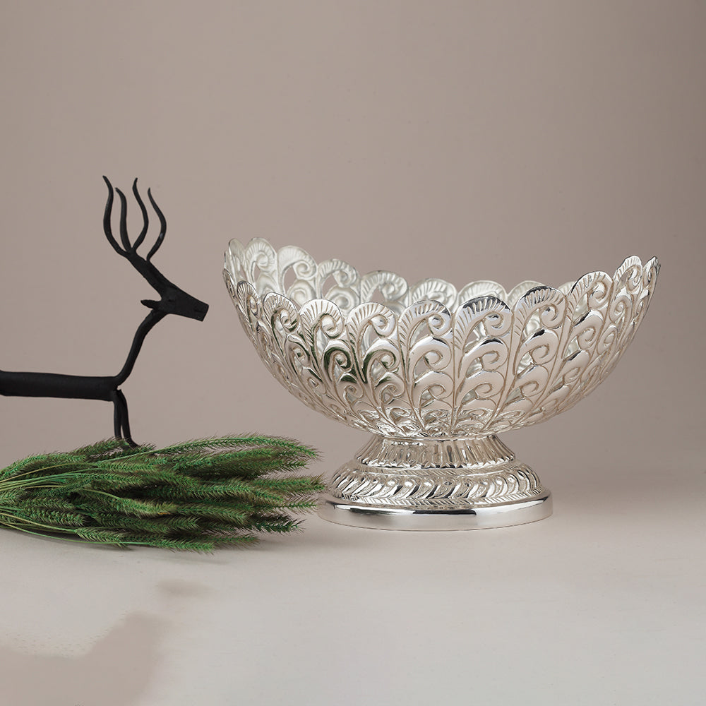 Floral and Leaf Motifs Silver-Plated Fruit Bowl – Code Silver