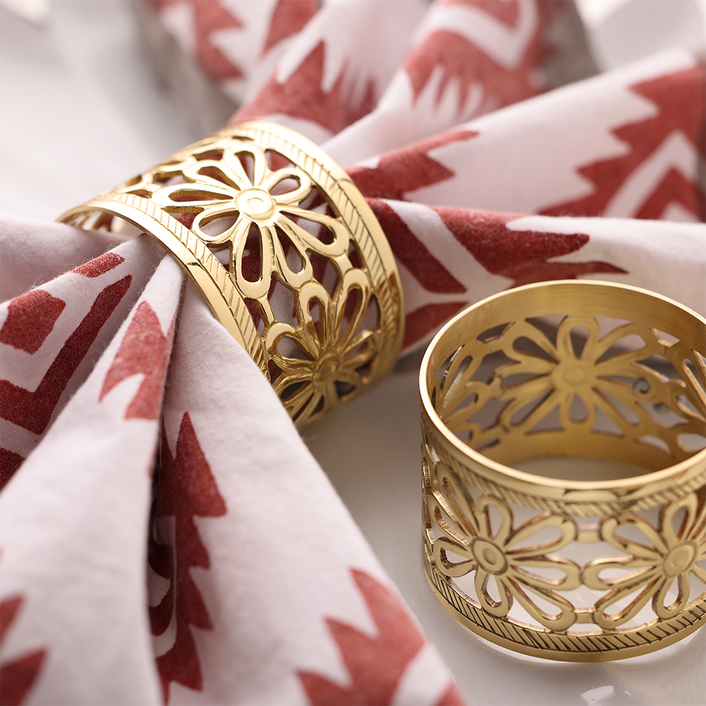 Floral Bloom Brass Napkin Holder
