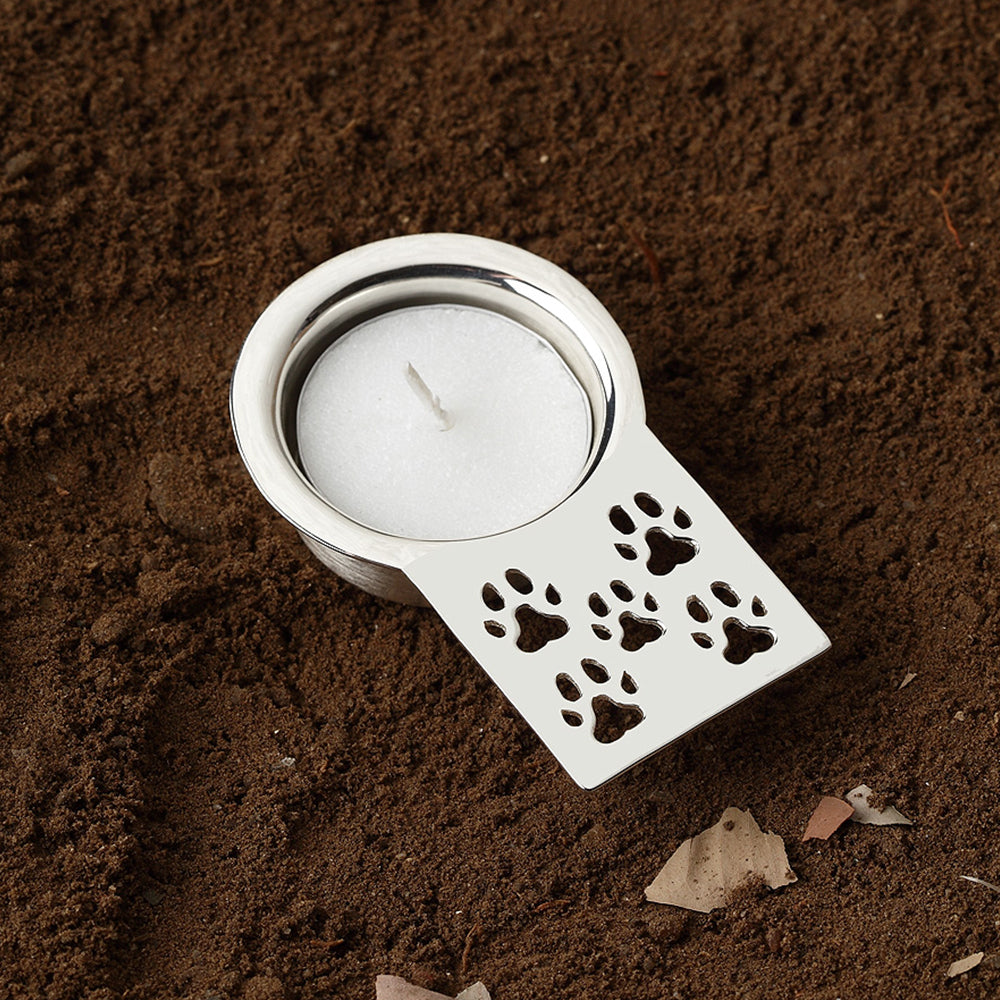 PUG MARKS - SILVER PLATED TEA LIGHT HOLDER WITH HANDLE