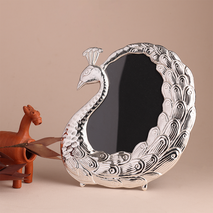 Silver-Plated Peacock Design Photo Frame
