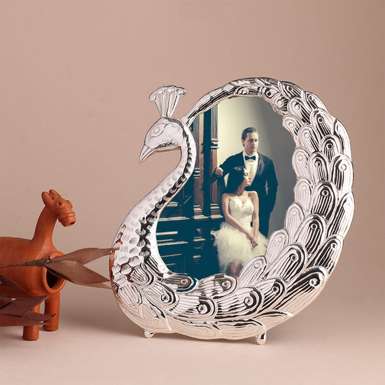 Silver-Plated Peacock Design Photo Frame