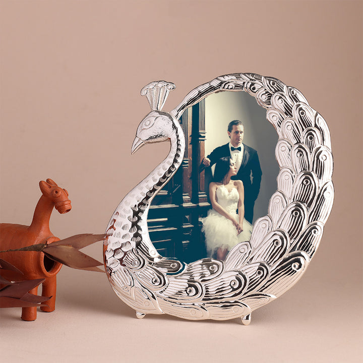 Silver-Plated Peacock Design Photo Frame