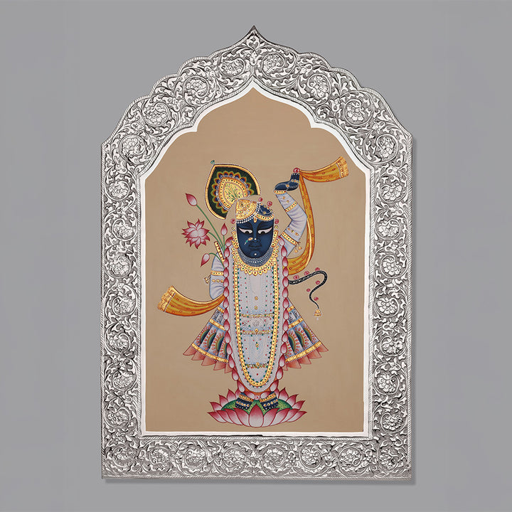 SILVER PLATED SHINATHJI PHOTO FRAME