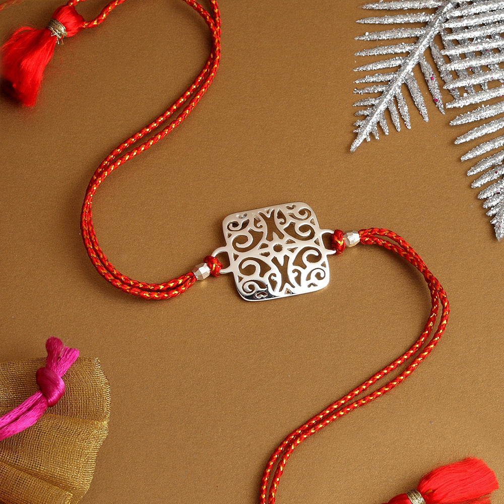 SILVER PLATED DESIGNED JALI RAKHI