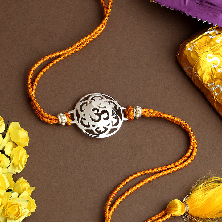 SILVER PLATED OM RAKHI