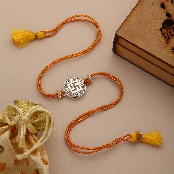 SILVER PLATED SWASTIK RAKHI