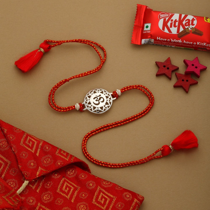 SILVER PLATED OM RAKHI