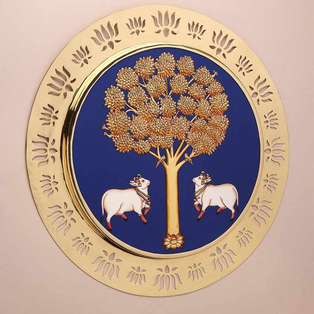 Divine Kamdhenu and Kadamb Tree Brass Frame