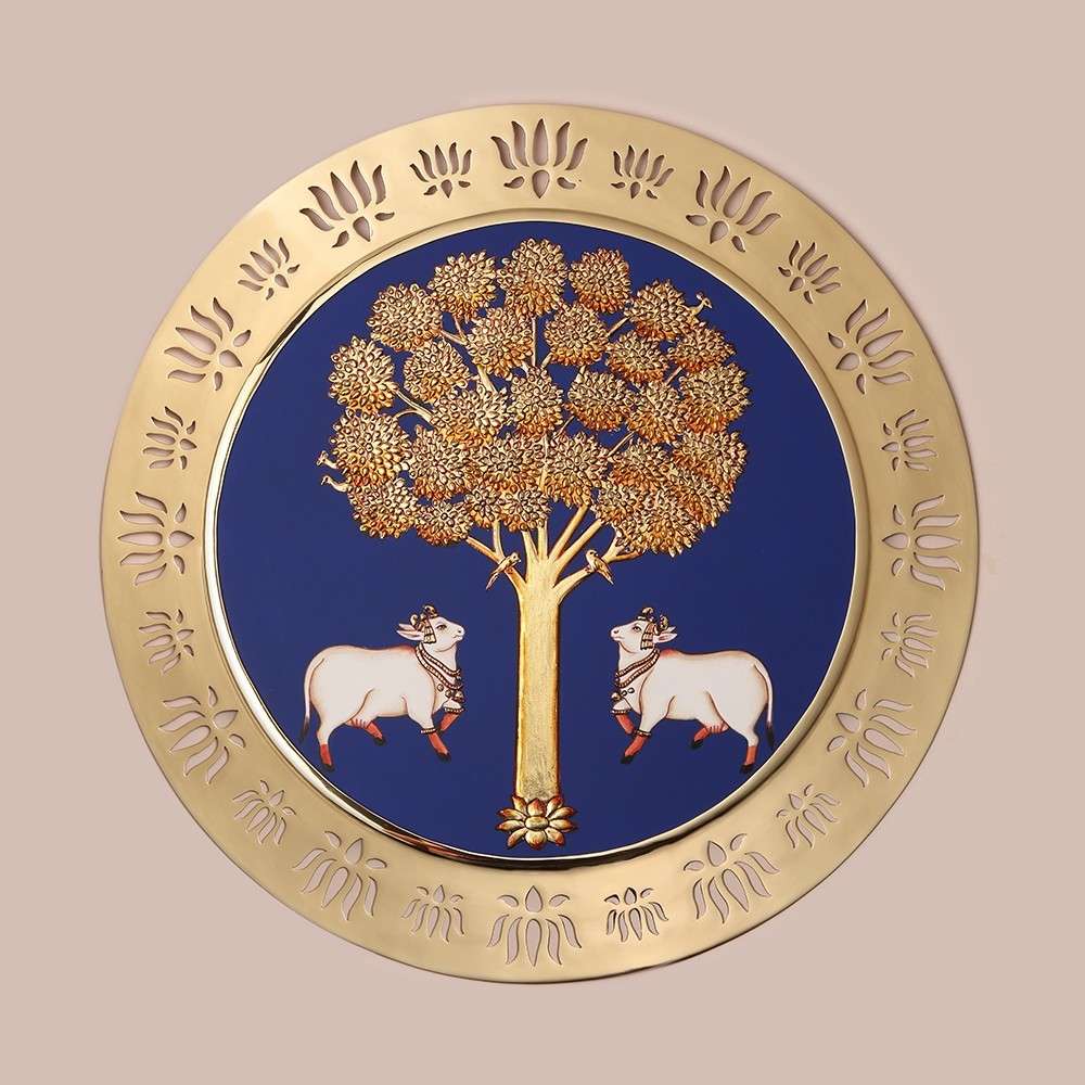 Divine Kamdhenu and Kadamb Tree Brass Frame