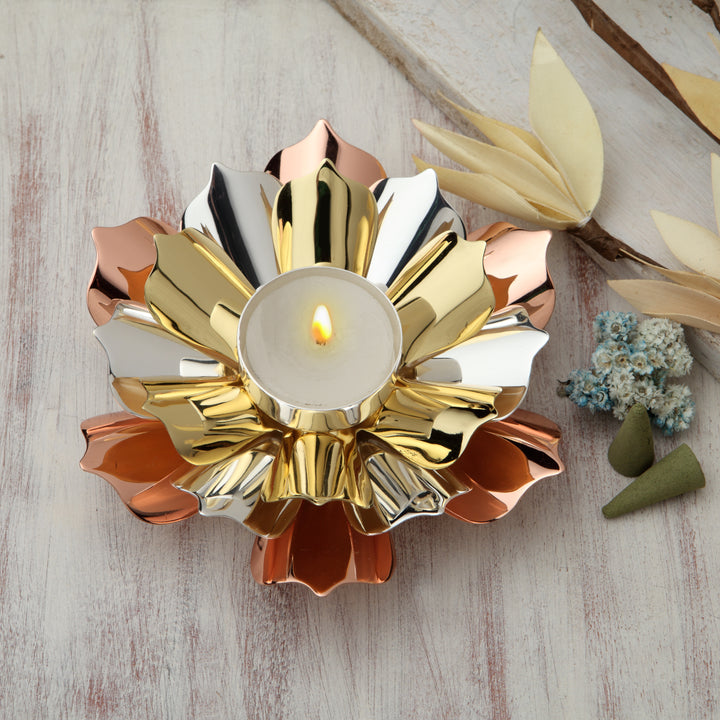 MULTI COLOUR TWISTED LOTUS TEA LIGHT HOLDER