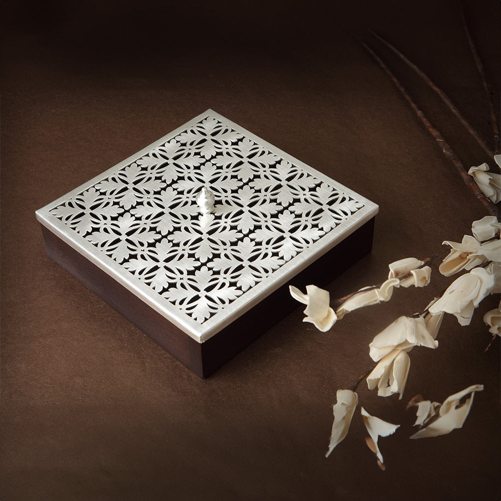 Completely handcrafted wooden box with a lid made in brass, silver ...