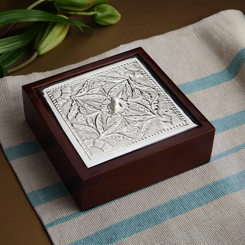 Completely handcrafted wooden box with a accents made in brass, silver ...