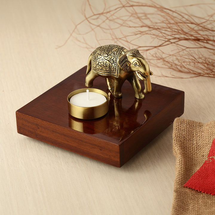 ELEPHANT - WOODEN TEA LIGHT HOLDER